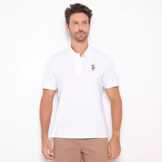 Polo Em Piquê - Branca & Marrom - U.S. Polo Assn