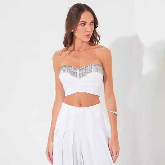 Top Cropped com Pedrarias -  Branco - Sommer