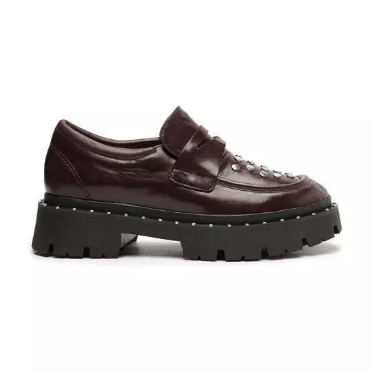 Loafer Em Couro Com Aviamentos -  Bordô -  Salto: 5cm - Schutz