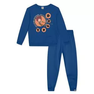 Conjunto De Blusão & Calça Jogger Com Inscrições<BR> - Azul Marinho & Laranja<BR> - LILICA RIPILICA & TIGOR