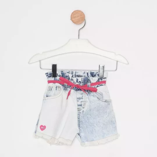 Short Jeans Com Babados - Azul Escuro & Branco - Mon Sucré