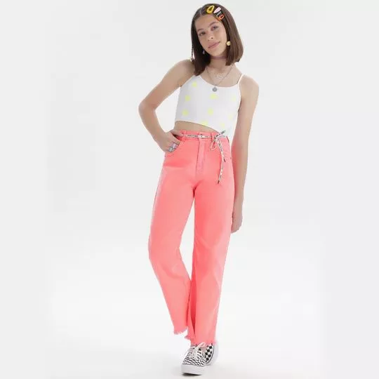 Cropped Com Bordado - Branco & Amarelo - Vanilla Cream