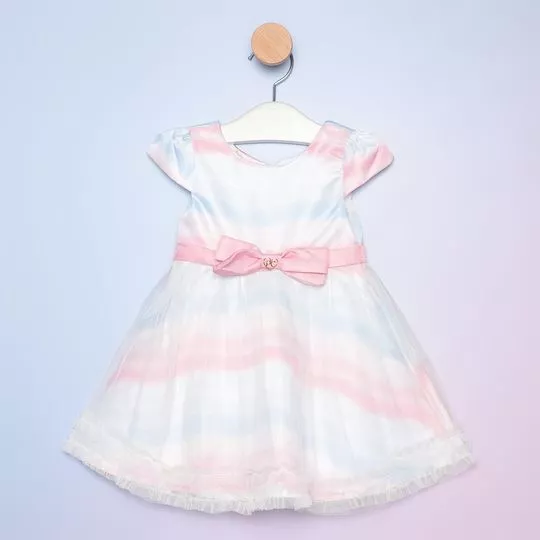 Vestido Com Laço - Branco & Rosa Claro - PETIT CHERIE