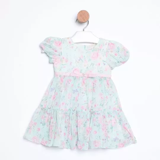 Vestido Floral - Azul Claro & Rosa - PETIT CHERIE