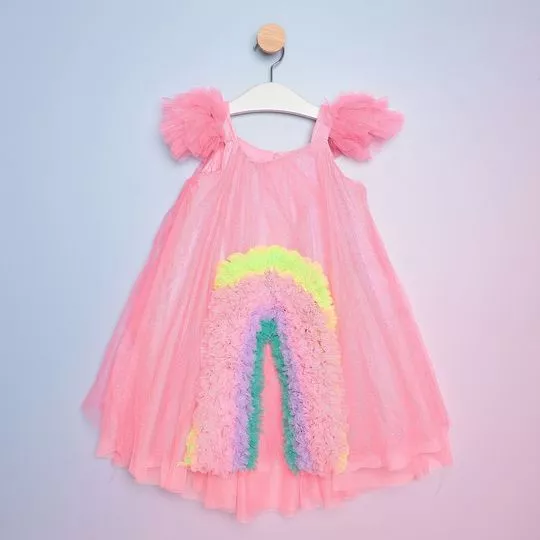 Vestido em Tule Arco-Íris - Rosa & Azul - Mon Sucré