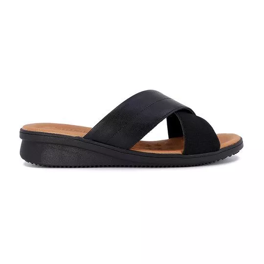 Tamanco Anabela Em Couro - Preto - Salto: 4cm - Usaflex