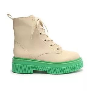 Coturno Meia Pata Em Couro<BR> - Off White & Verde<BR> - Schutz