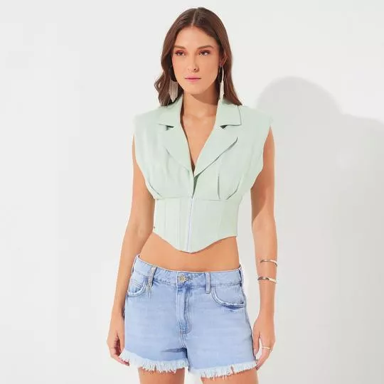 Blazer Cropped Estruturado -   Verde Claro - Sommer