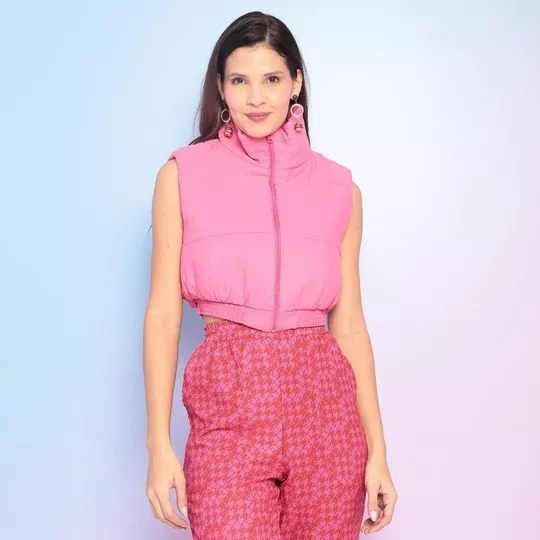 Colete Cropped Em Matelassê -  Rosa - Acostamento