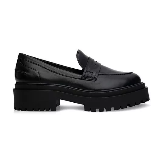 Loafer Em Couro Tratorado -  Preto -  Salto: 5,6cm - Carrano