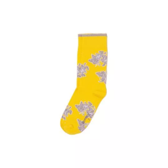 Par De Meias Floral -  Amarelo & Bege Escuro - Richards