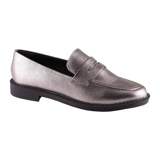 Loafer Em Couro -   Prateado - VIA UNO