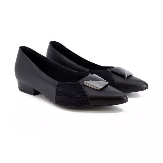 Scarpin Em Couro Com Microfuros -  Preto -  Salto: 3cm - Usaflex