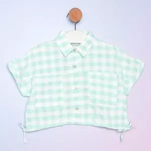 Camisa Xadrez<BR> - Branca & Verde Claro<BR> - Hering Kids