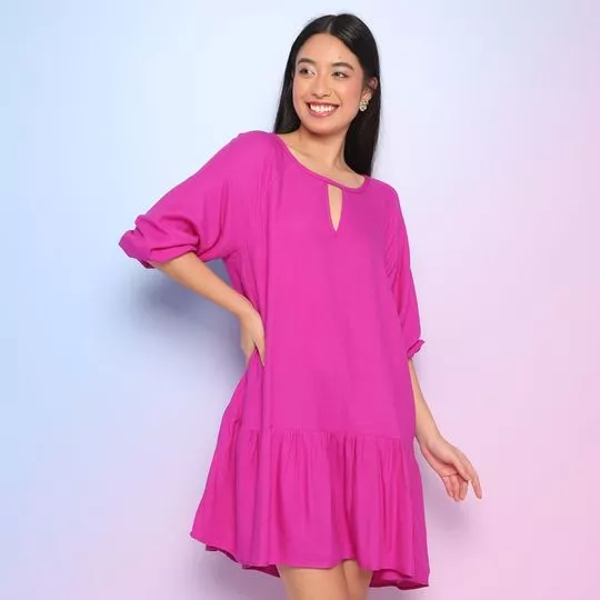 Vestido Curto Com Recorte Franzido -  Pink - Sommer