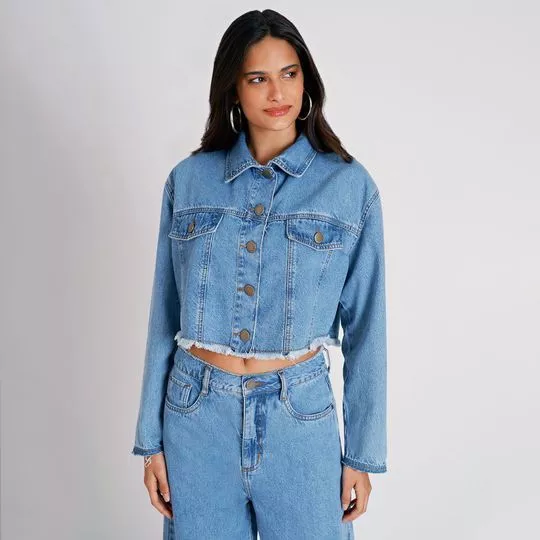 Jaqueta Jeans Cropped -  Azul Claro - ZINCO