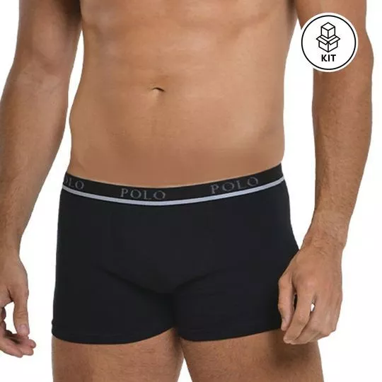 Kit De Cuecas Boxer Polo® -  Preto & Cinza -  2Pçs - Polo Match