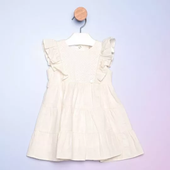 Vestido Com Linho - Off White - PETIT CHERIE