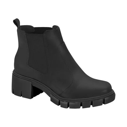 Bota Com Recortes - Preta - Salto: 6cm - Moleca