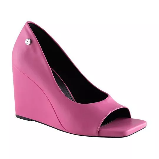 Peep Toe Anabela Com Tag -   Pink -   Salto: 10cm - VIA UNO