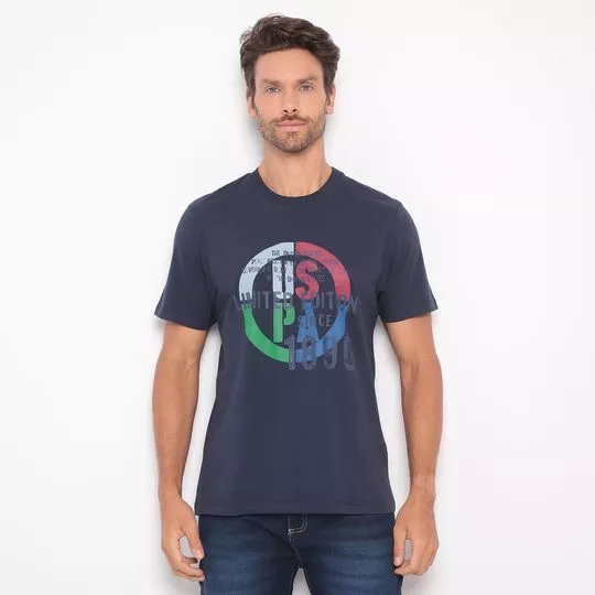 Camiseta Com Inscrição -  Azul Marinho & Vermelha - U.S. Polo Assn