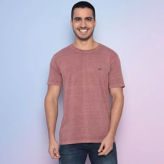 Camiseta Estonada Com Bordado -  Vinho - Vide Bula