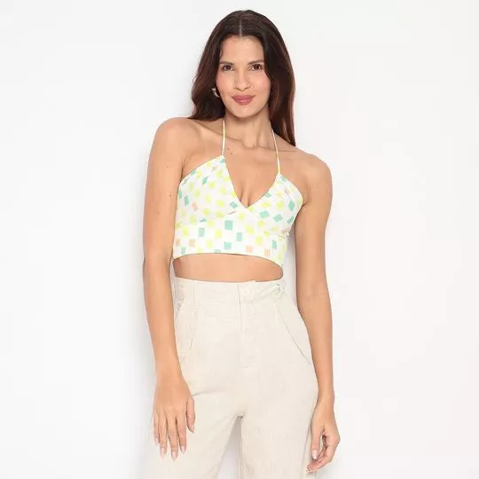 Cropped Quadriculado -  Off White & Amarelo - ZINCO