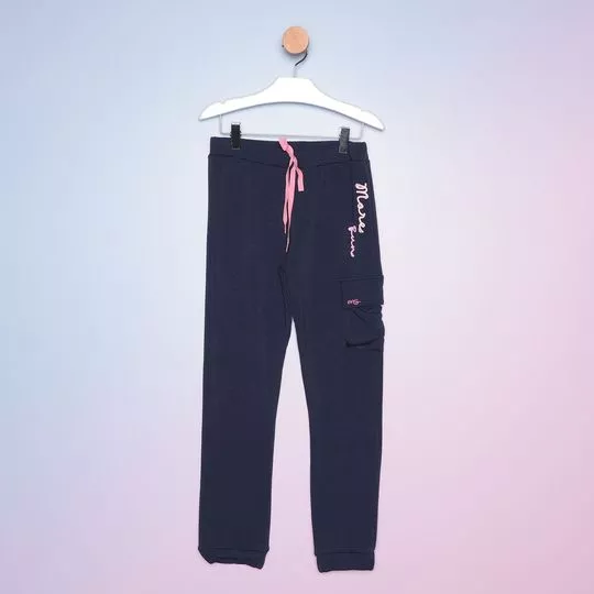 Calça Jogger Com Inscrições - Azul Marinho & Rosa - Mon Sucré