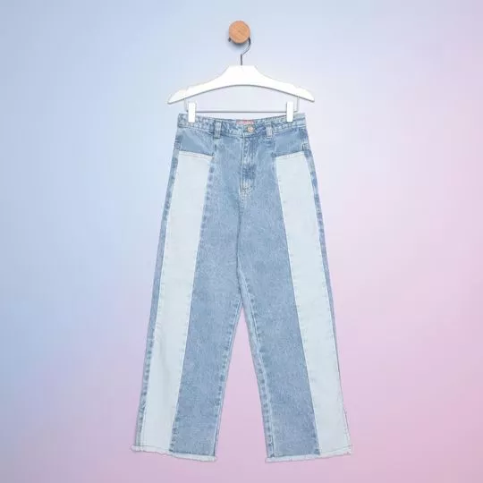 Calça Jeans Wide Leg Com Recortes - Azul & Azul Claro - Mon Sucré