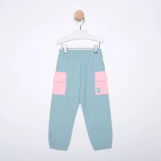 Calça Jogger Com Bolsos - Azul Claro & Rosa - Mon Sucré