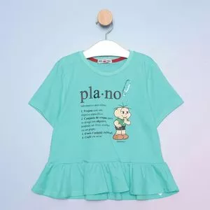 Blusa Cebolinha® Com Babados<BR> - Verde Água & Preta<BR> - Mon Sucré