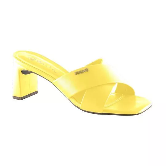 Tamanco Com Tiras Cruzadas - Amarelo - Salto: 6cm - VIA UNO