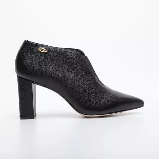 Ankle Boot Em Couro -  Preta -  Salto: 8,5cm - Luz da Lua