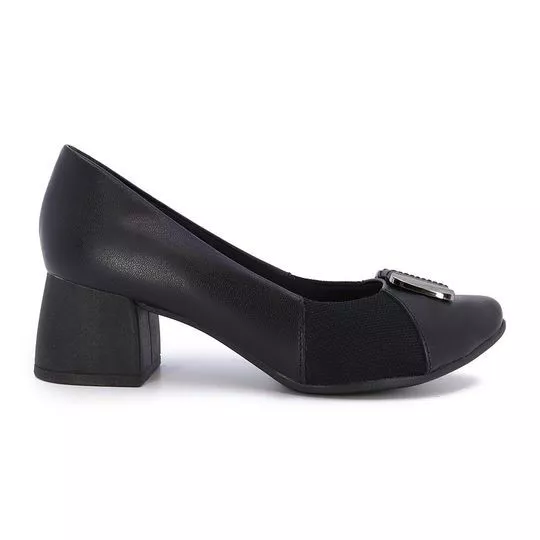 Scarpin Com Aviamento -  Preto -  Salto: 5cm - Usaflex