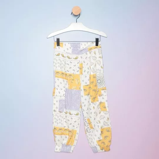 Calça Jogger Flores -  Off White & Amarela - Hering Kids