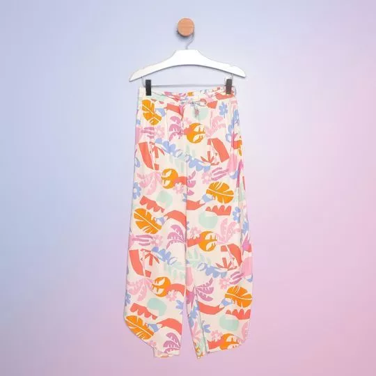 Calça Pantalona Tropical - Off White & Laranja - Hering Kids