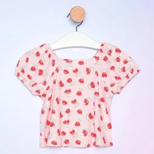 Blusa Floral Com Linho<BR> -  Rosa & Vermelha<BR> - Hering Kids