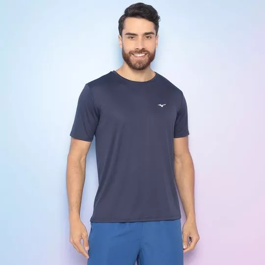 Camiseta Com Logo -  Azul Marinho & Branca - Mizuno