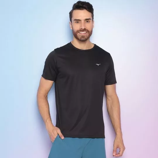 Camiseta Com Logo -  Preta & Branca - Mizuno