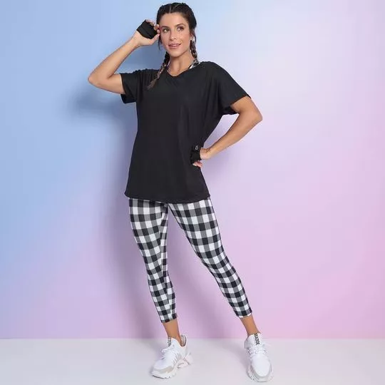 Conjunto De Camiseta, Legging & Top -  Preto & Branco - Verbo Fitness