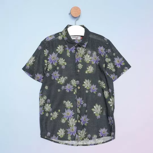 Camisa Infantil Floral -  Preta & Verde - Reserva Mini