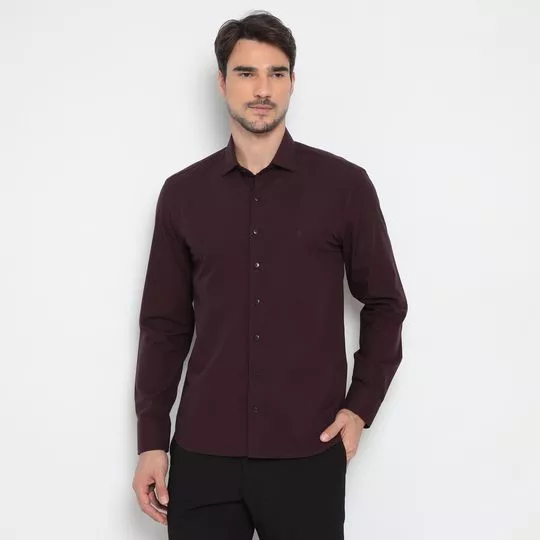 Camisa Slim Fit Com Bordado -  Vinho - VIP RESERVA