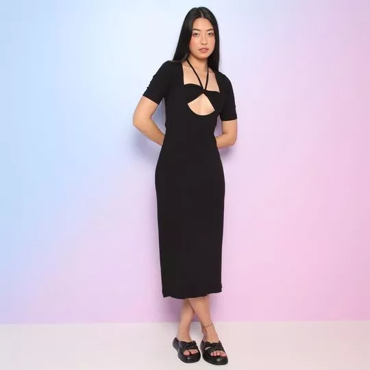 Vestido Midi Canelado -  Preto - Sommer