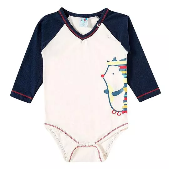 Body Porco Espinho -  Off White & Azul Marinho - Tip Top