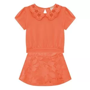 Conjunto De Blusa & Saia Evasê<BR> -  Coral<BR> - Milon