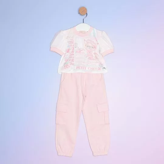 Conjunto De Blusa Gatinho & Calça Jogger Lisa -   Rosa Claro & Azul Claro - PETIT CHERIE