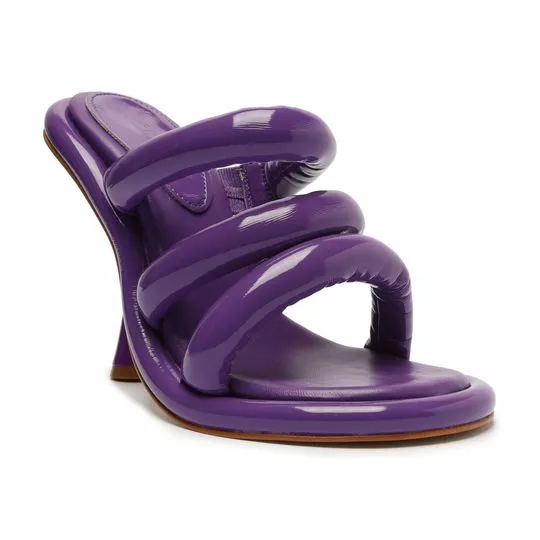 Tamanco Com Couro Envernizado -   Roxo -   Salto: 13cm - Schutz