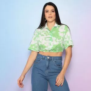 Camisa Cropped Tie Dye<BR> - Verde Claro & Off White<BR> - Acostamento