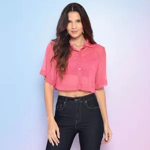 Camisa Cropped Com Transparência<BR> -  Rosa<BR> - Acostamento