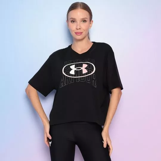 Camiseta Com Inscrições - Preta & Rosa Claro - Under Armour